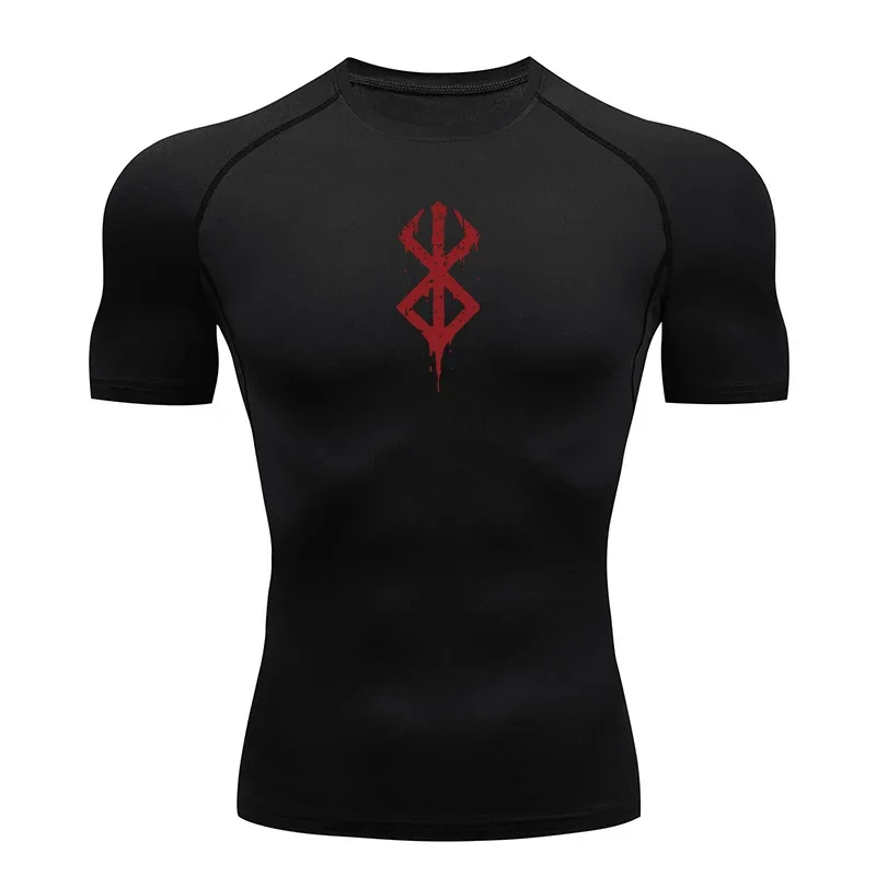 Herren-Kompressionshemden mit Aufdruck, Sommer, kurzärmelig, Rashguard, Fitnessstudio, Workout, T-Shirt, sportlich, schnell trocknend, Unterhemden