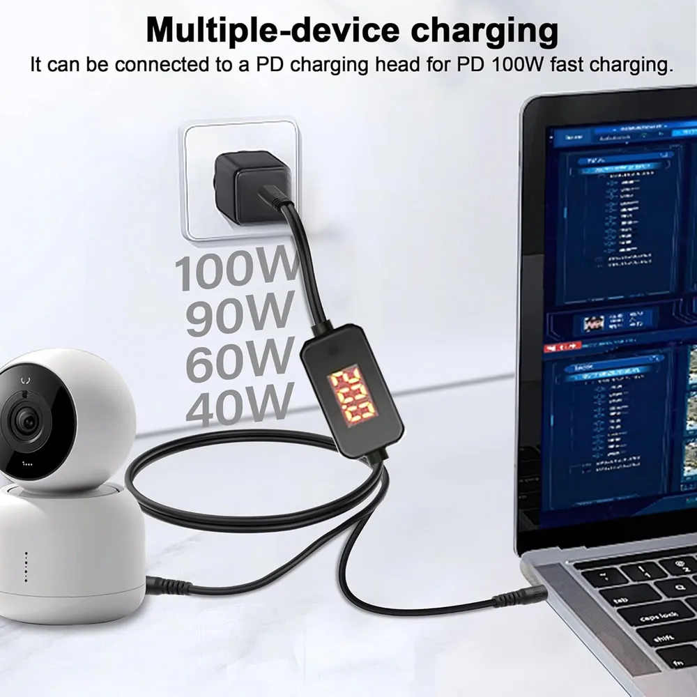 Cable de carga rápida PD de voltaje ajustable de 5-20 V, adaptador de corriente tipo C a CC de 5,5 x 2,1 mm para computadoras portátiles (Lenovo,