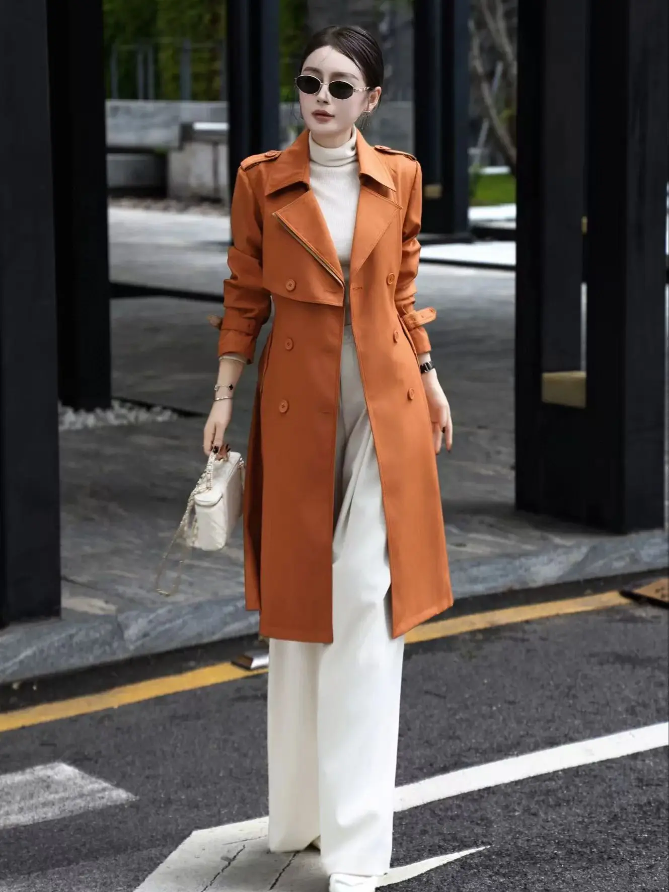 

Autumn women's casual solid color british-style trench