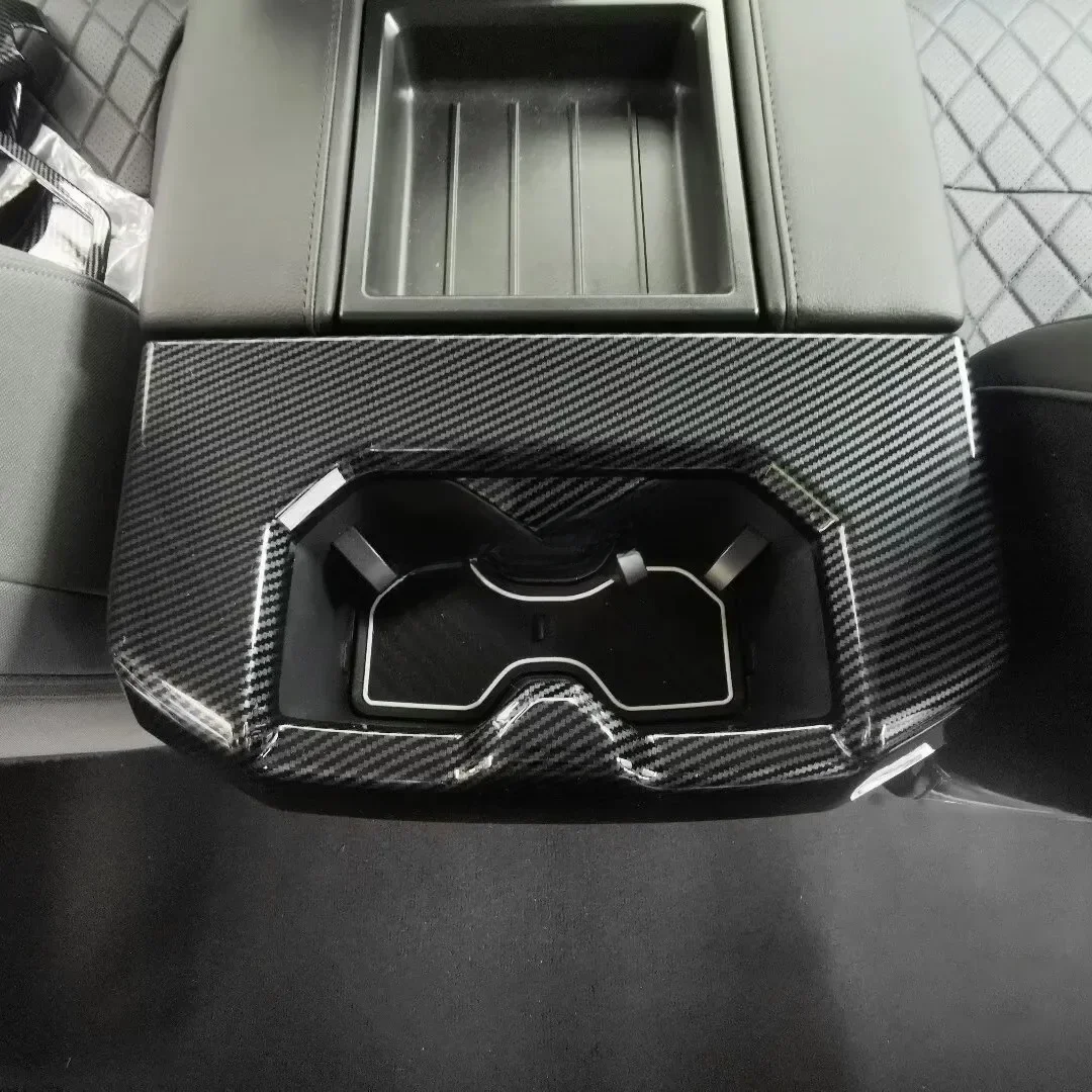 Carbon Fiber Interior Rear Armrest Box Cup Holder Cover Trims Sticker For Toyota Sequoia 2023-2025 / Tundra 2022-2024