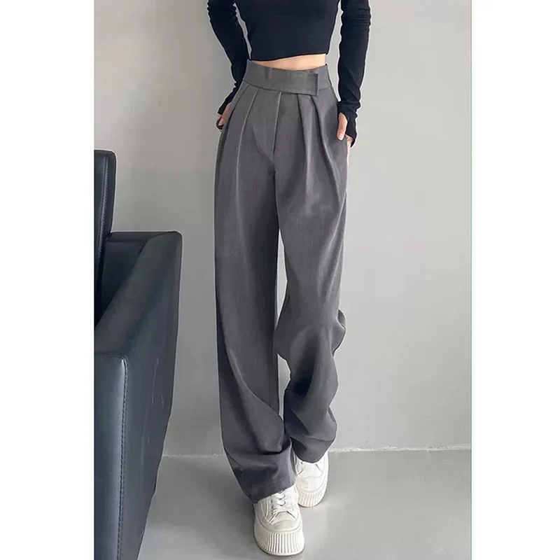 

Wide Leg Women Classic Suit Pants Vintage Palazzo Office Elegant Casual Black Trousers Female High Wasit Pants