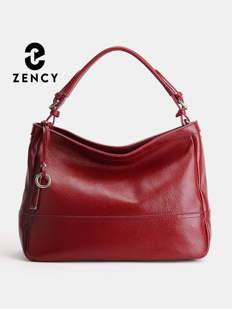 

Zency Genuine Leather Hobo Bag Black For Women Red Purse New Fashion Shoulder Bag All Match Handbags For Commuter Two Strap