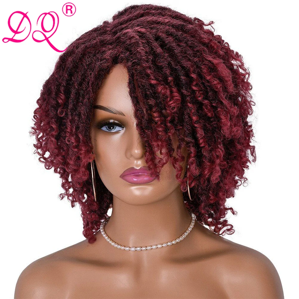 

DQ Hair Short Dreadlock Ombre Black and Red Colored Wigs for Women Synthetic Curly Hair Braiding Crochet Twist Wig 8" Women/Man