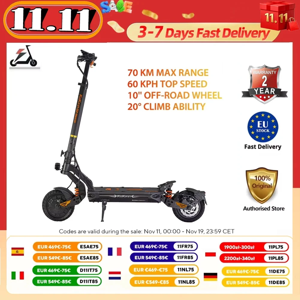 KuKirin G2 Master 2025 Version Scooter électrique 1000W * 2 double moteur 52V 20.8Ah 60 km/h vitesse maximale amortisseur hydraulique