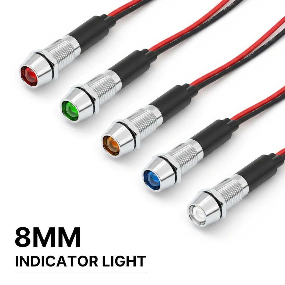 

FILN 5/25PCS 8mm IP67 Waterproof Metal Pilot Lights Warning Indicator Lamp 12V-24V For Car Marine Dashboard LED Signal Lights