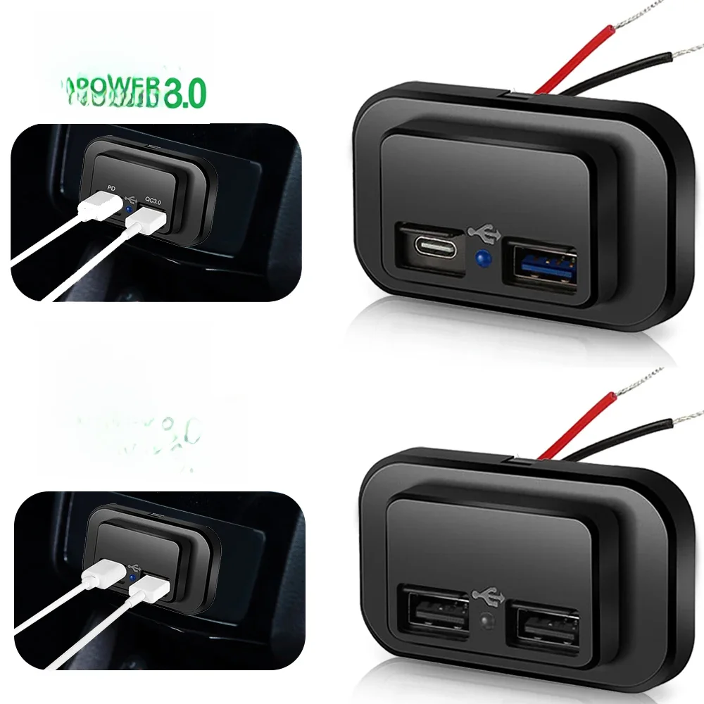 Prise de chargeur de voiture QC3.0 PD, Charge rapide, double USB, panneau de sortie, adaptateur d'alimentation pour camion, camping-car, caravane, accessoires 12/24V