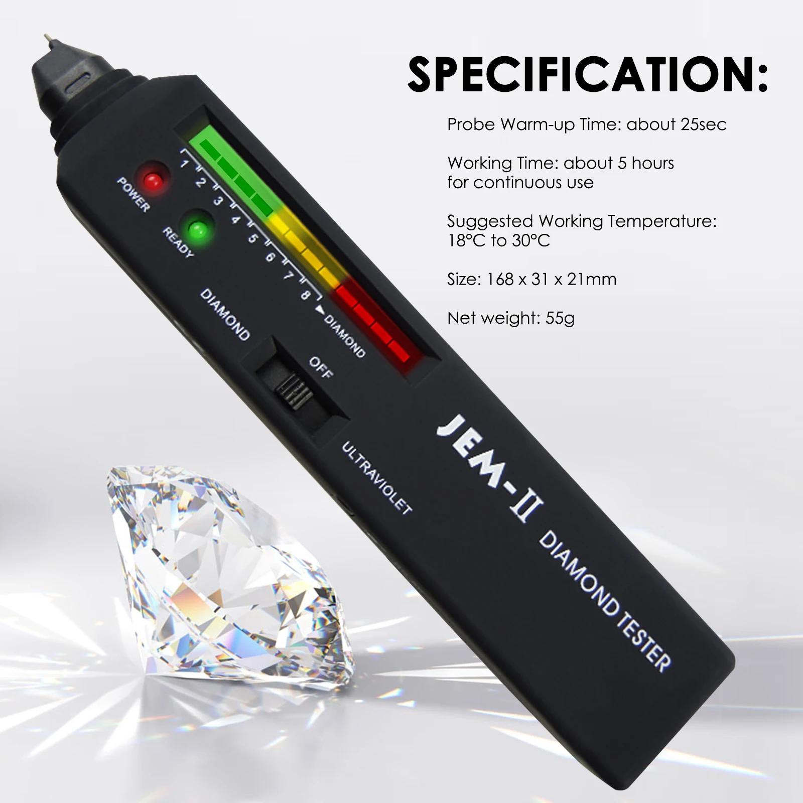 Imagem -03 - Testador de Diamante Profissional de Alta Precisão Indicador Seletor 2pt Caneta de Teste de Luz uv com Bolsa