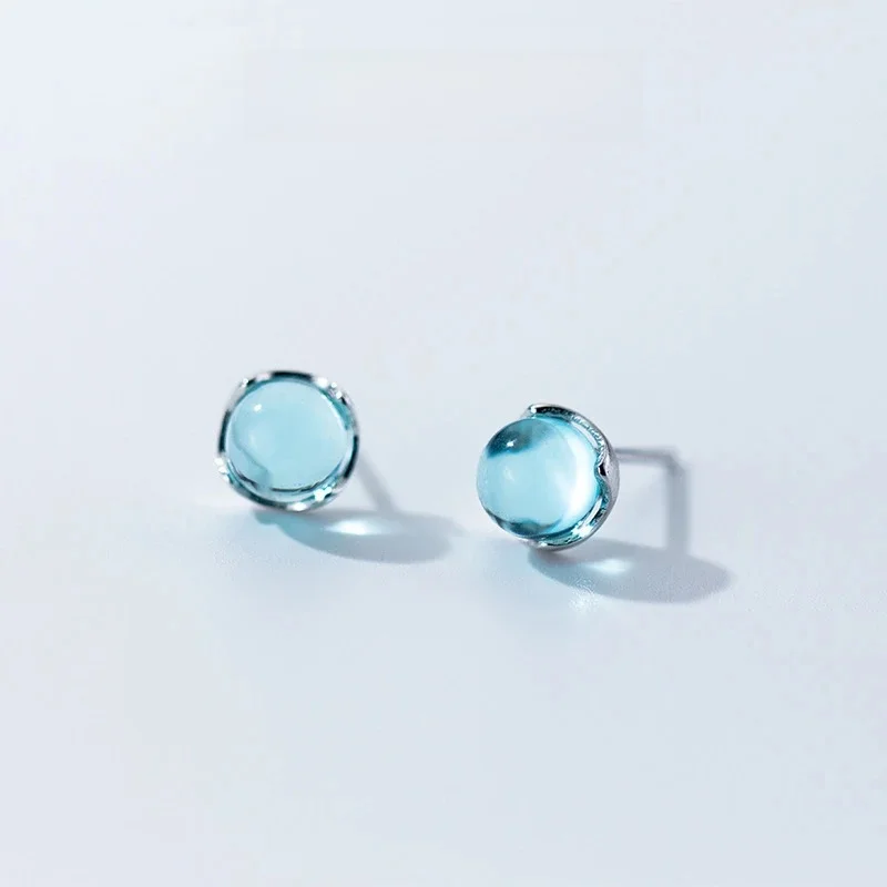 Modian luksusowe niebieski kryształ niebo kolor Opal okrągły wkręt kolczyki klasyczny urok 925 Sterling Silver dla kobiet Trendy biżuteria prezent — zdjęcie 2