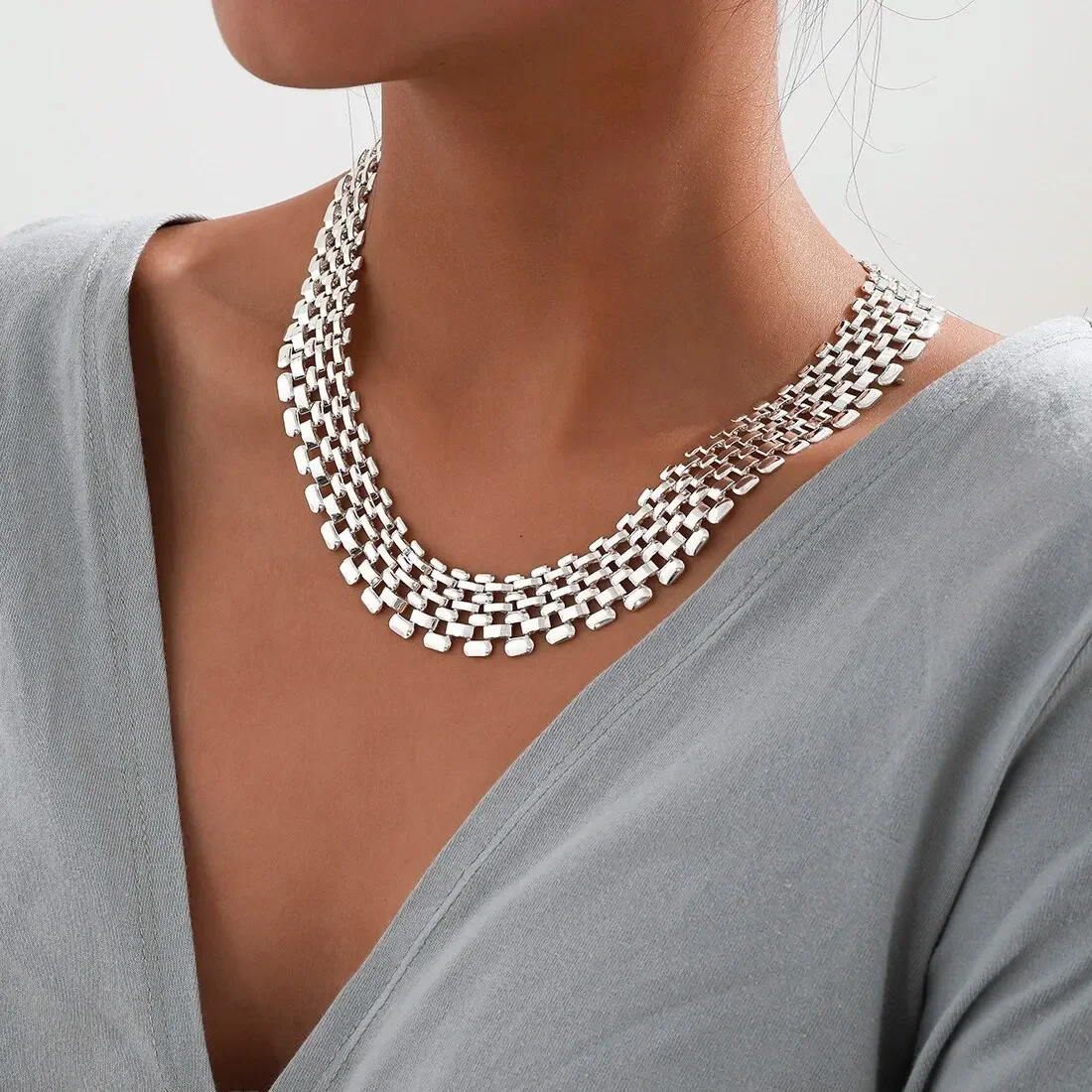Przesadny kubański gruby naszyjnik z łańcuszkiem dla kobiet Wysokiej jakości duży żelazny metalowy choker Link Grunge Biżuteria Steampunk Mężczyźni Nowy — zdjęcie 2