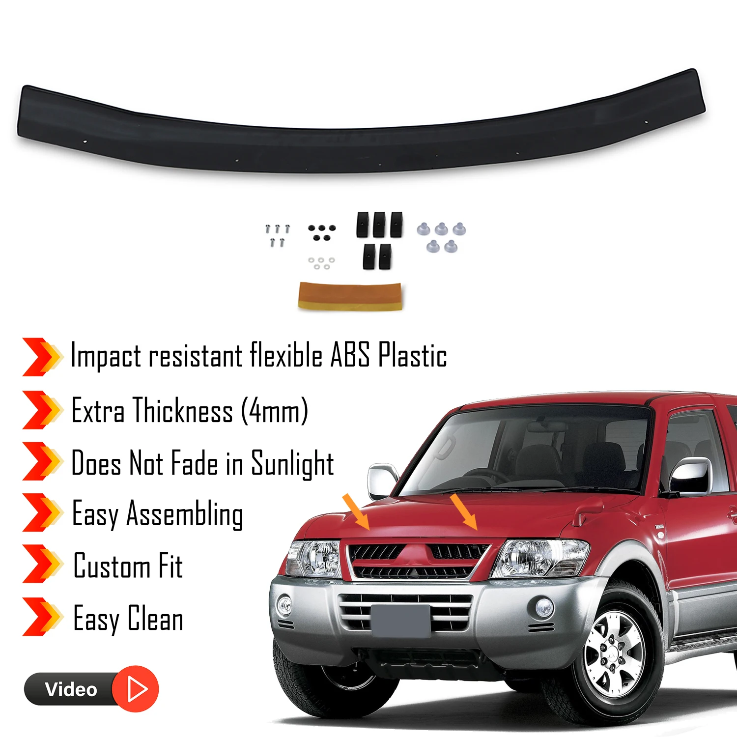 Hood Deflector Guard for Mitsubishi Pajero (1999-2006) Bug Shield Bonnet Protector / 4 mm thickness and ultra-durable material