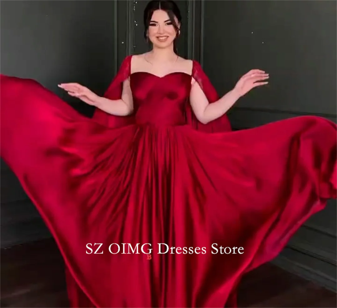 OIMG Dubai Mordern Sweetheart Prom Dresses with Cape Bugundy Silk Satin Dress Women Evening Gowns Formal Fitted Party Dress