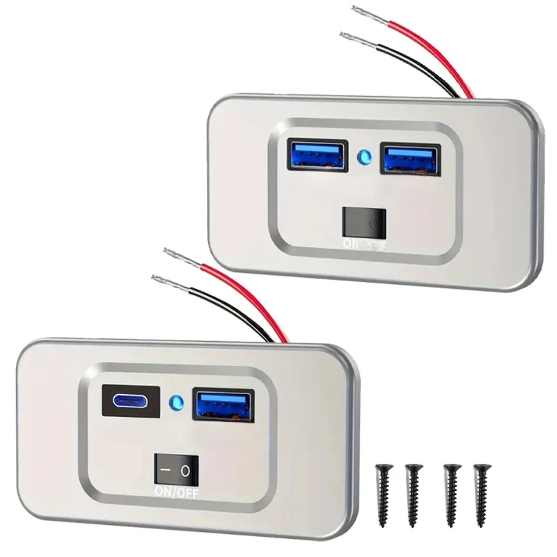 Podwójna ładowarka USB Panel gniazdowy do montażu na ścianie zasilacz QC3.0 PD samochodowe gniazdo szybkiego ładowania dla 12/24V ciężarówka Camper przyczepa kempingowa — zdjęcie 2