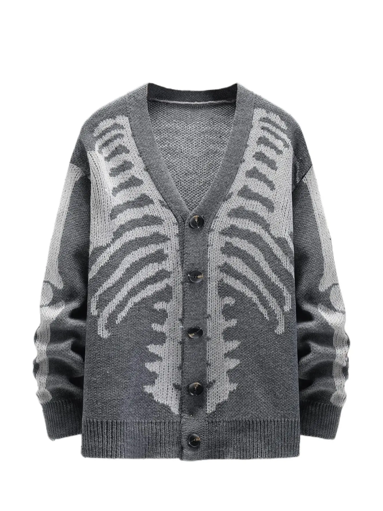 

Men Vintage Skeleton Printed Knitted Sweater Harajuku Winter Cotton Knitwear Streetwear Sweater