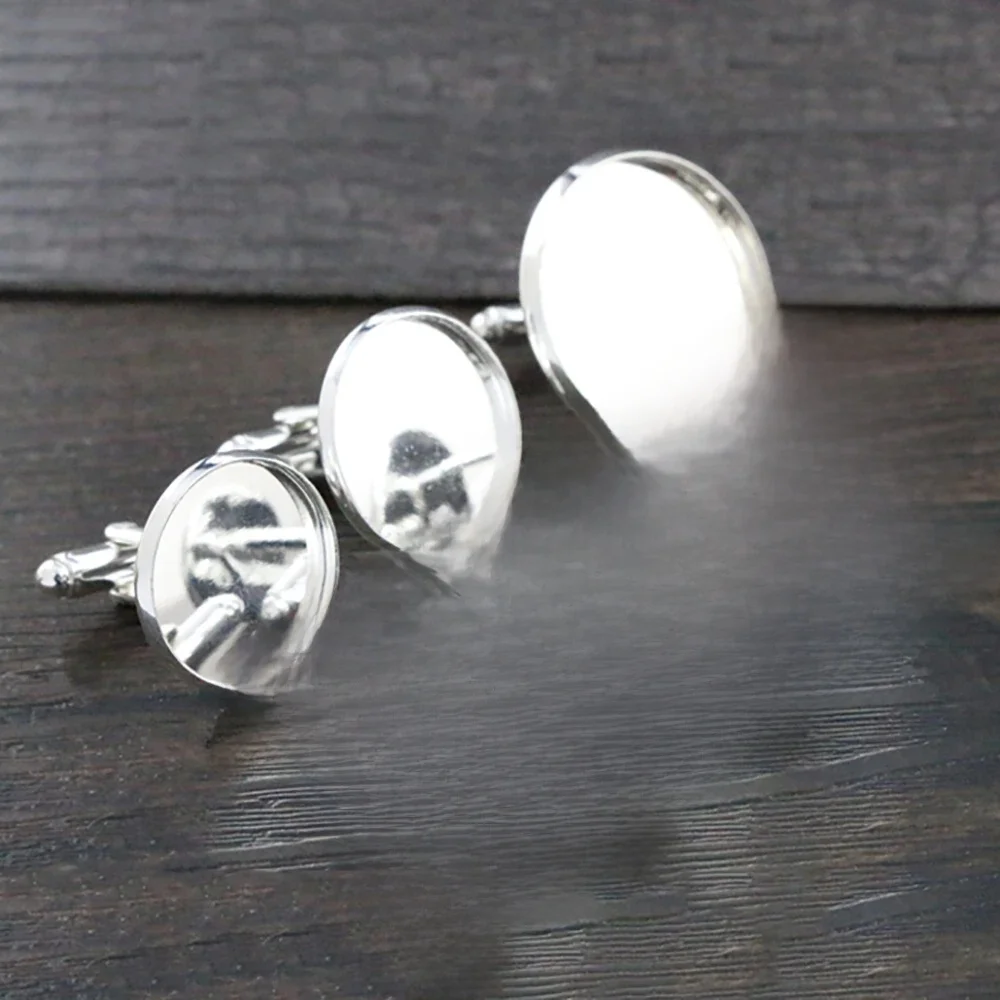 10 sztuk/partia 10mm,12mm,14mm,16mm,18mm,20mm, jasne posrebrzane miedzi spinki baza spinki do mankietów Link ustawienia Cabochon Cameo baza — zdjęcie 2