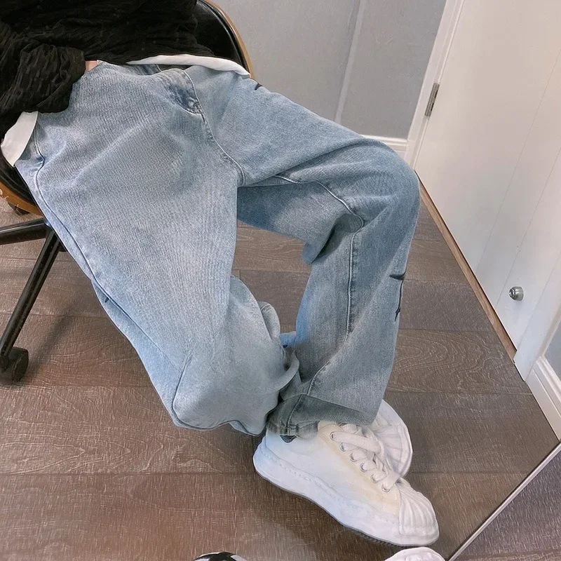 Boyfriend Vintage Fashion Straight Casual Loose Denim Cargo Pants Men Designer Prints Star Jeans Streetwear Loose Wide Leg Jeans — zdjęcie 2