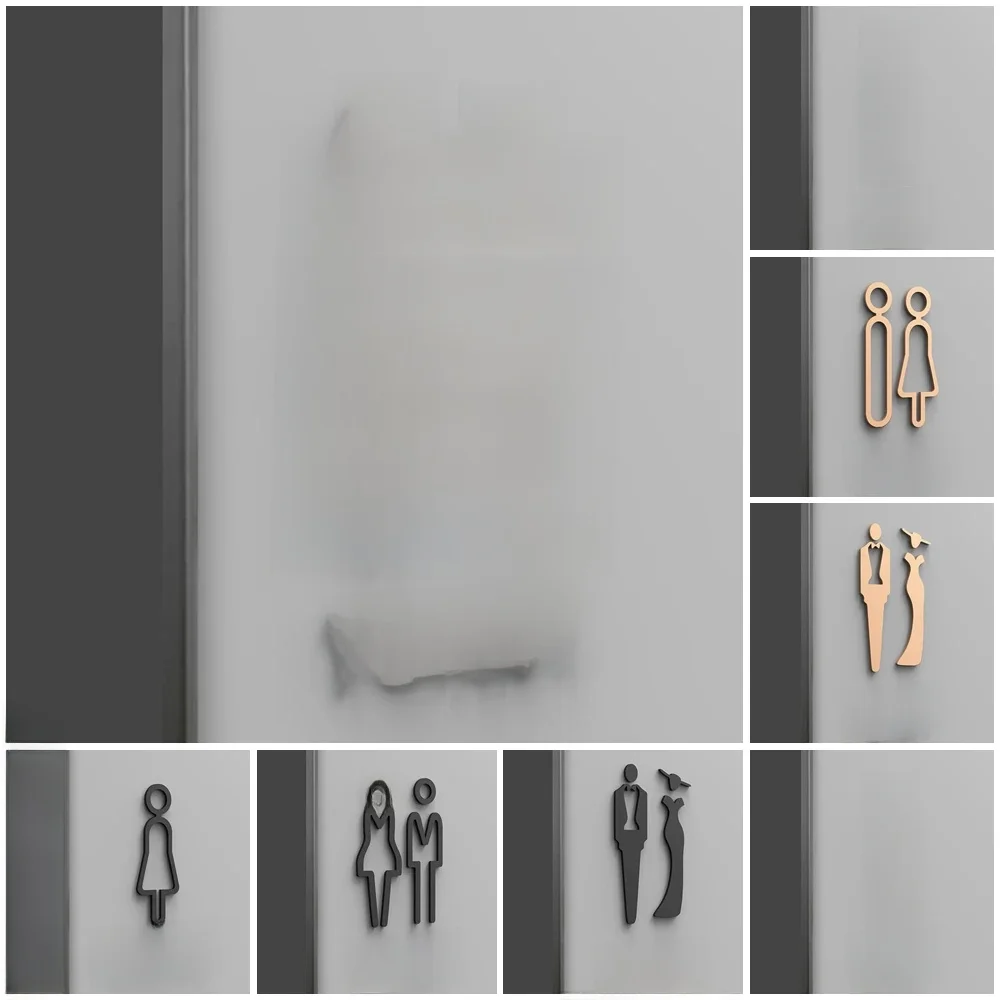 Plaque de signe de toilette en acrylique découpée au Laser, noir et or, étiquette murale 3D en acrylique pour porte de salle de lavage, support de Wc, panneau d'art, décoration de maison d'hôtel