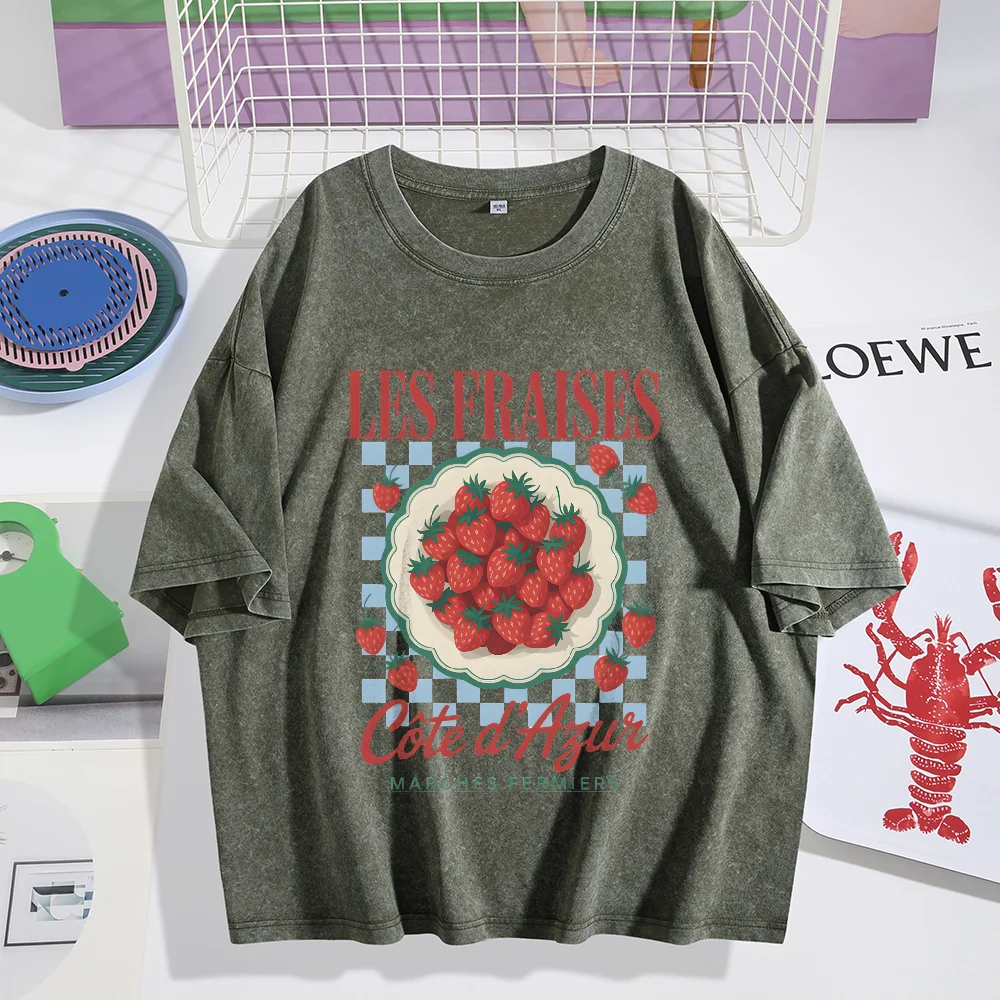 การออกแบบกระดานหมากรุกสตรอเบอร์รี่ตัวอักษรผู้หญิง Y2k Vintage Graphic Tee ลําลองแขนสั้นฤดูร้อน Daily Top 2025 การออกแบบปกติ Fit
