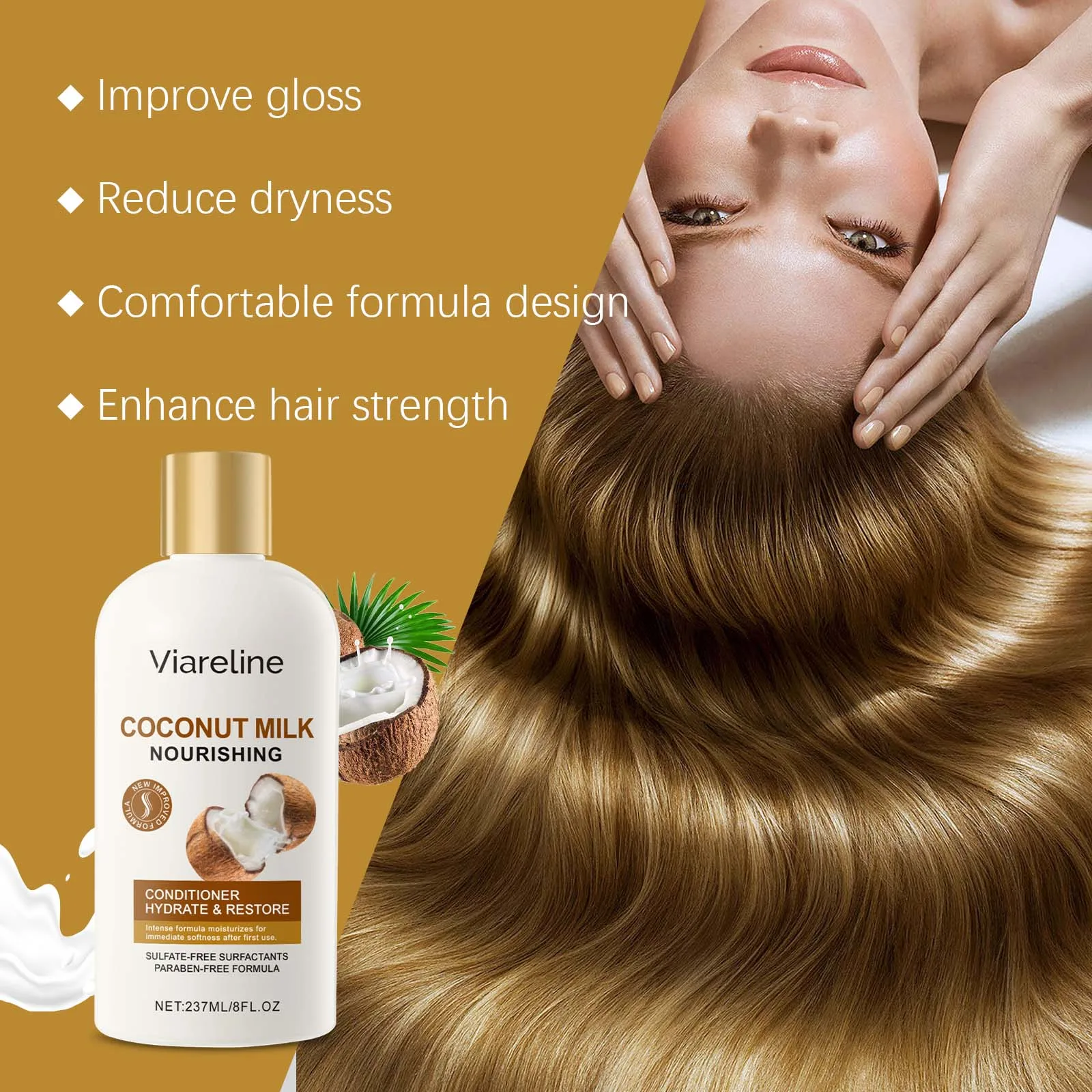 Viareline 237 مللي بلسم شعر حليب جوز الهند للتحكم في الزيوت تغذي فروة الرأس تكثيف تحسين تجعد سبليت ينتهي بلسم الشعر