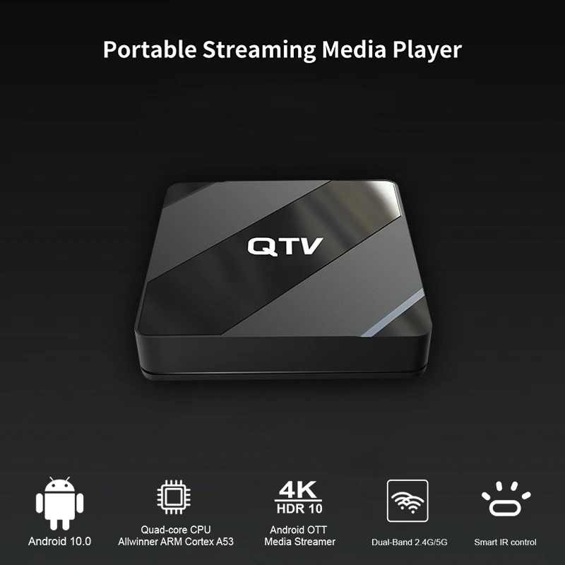 QTV Smart TV Box Receptor, perseguidor, Android 10.0, Allwinner H616, Quad Core, 4K, 2.4G, 5G, Wi-Fi, BT5.0, Media Player Set, Top Box