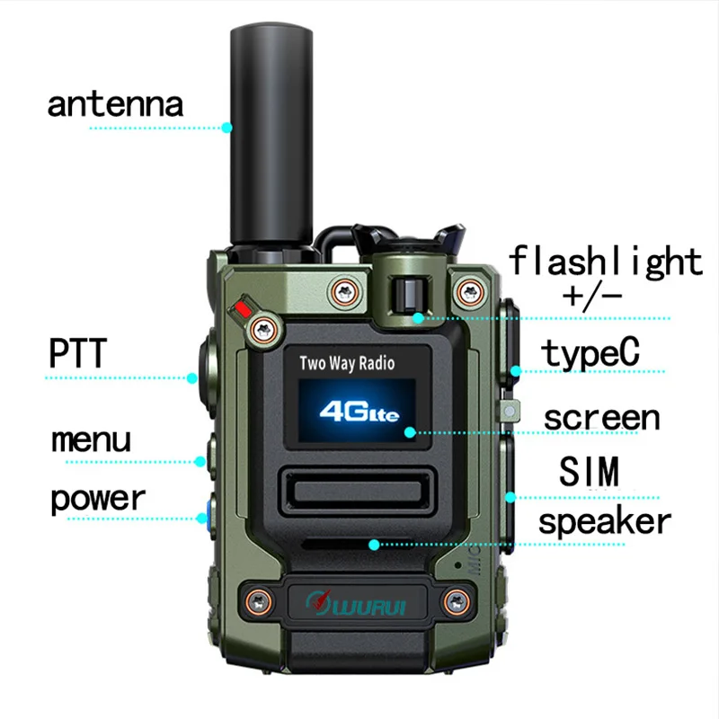 Wurui K300 Military global-ptt（no fee） POC walkie talkie 4G long range radios Two way radio Phone Police Global intercom