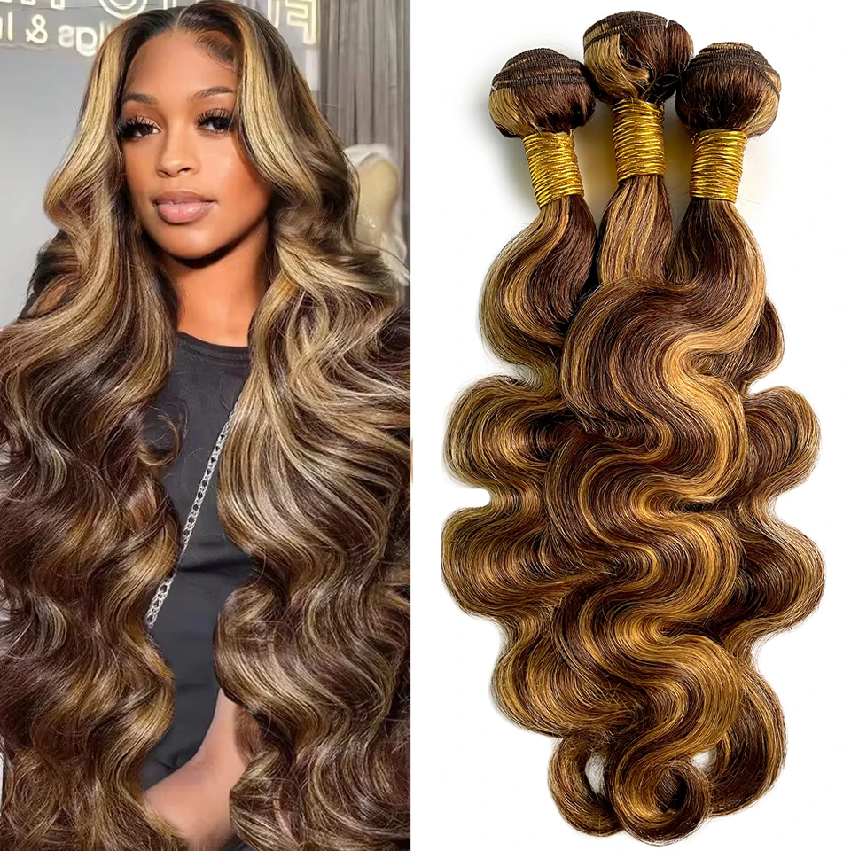 30 Inch Body Wave Bundles 100% Brazilian Human Hair Highlight Bundles Ombre Virgin Raw Weave Color Bulk Hair Extension for Women