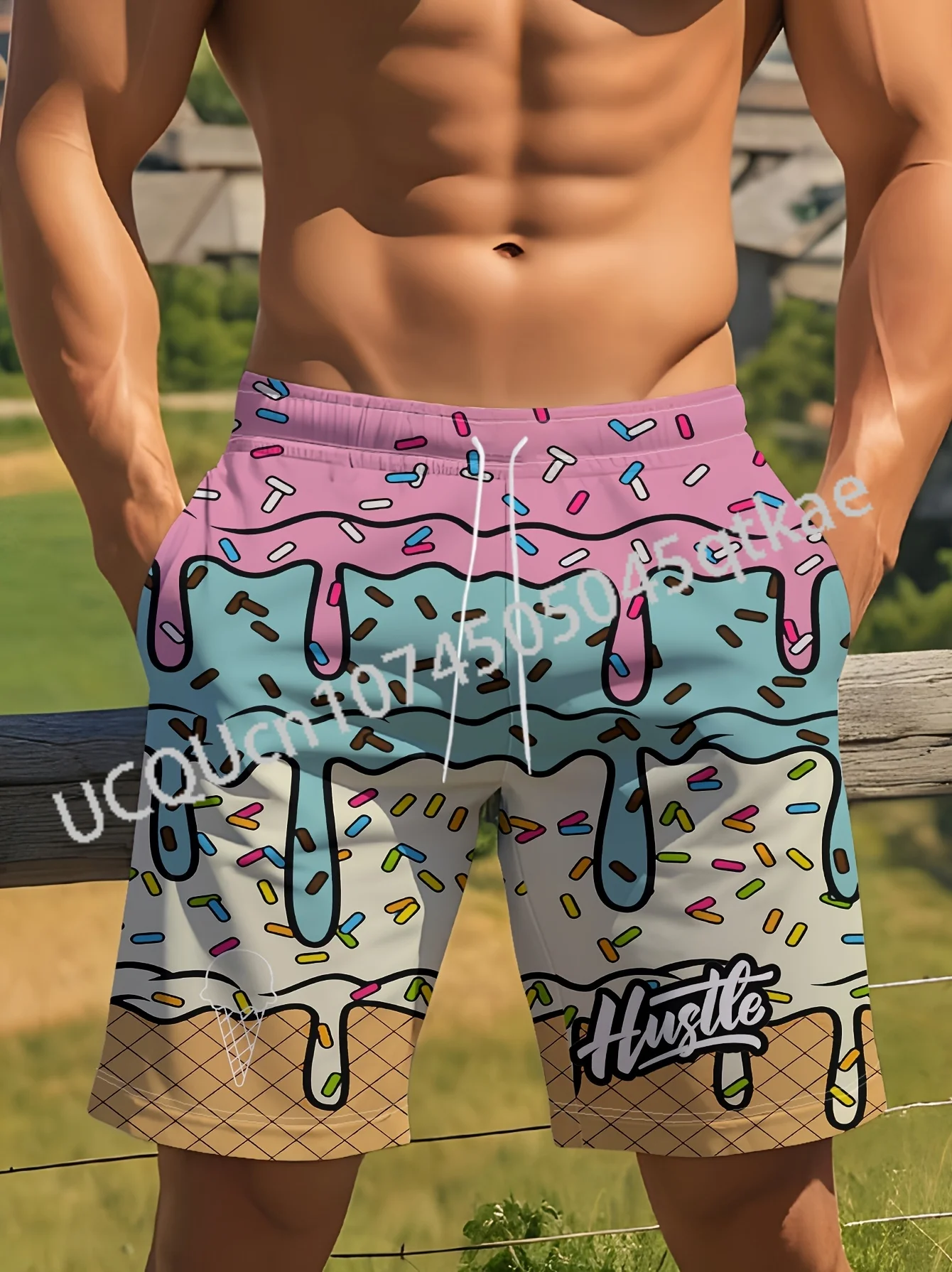 Męskie spodenki poliestrowe na co dzień „HURTLE” nadruk w kształcie pączka hawaje letnie spodenki damskie odzież sportowa do biegania na świeżym powietrzu spodenki plażowe