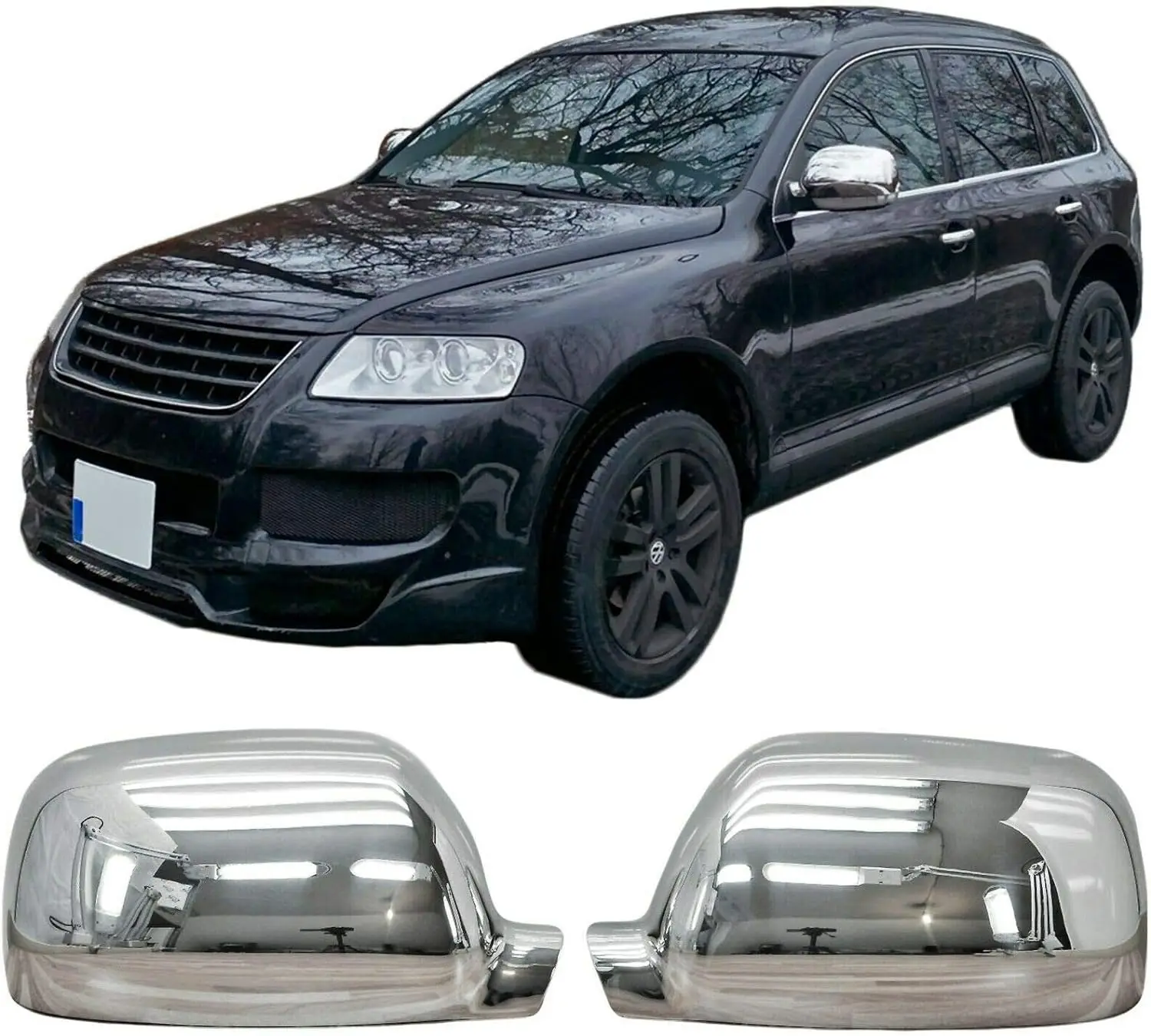 Mirror covers for VW TOUAREG 7L | 2002-2006 pre-facelif stainless steel exterior mirror caps, chrome mirror covers, side trim, left and right, 2 pieces, easy installation