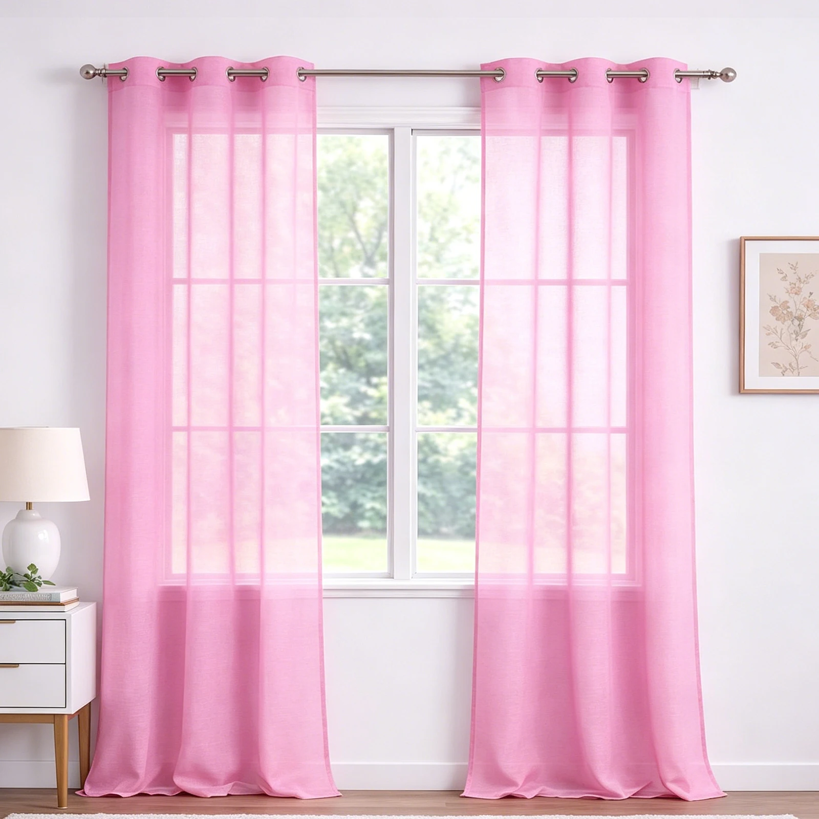 Ensemble de 2 rideaux transparents de couleur unie, rideaux légers filtrant la lumière avec œillets, rideaux semi-transparents pour chambre à coucher, salon, terrasse et usage extérieur