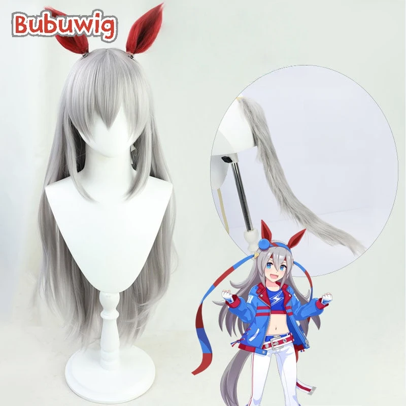 

Синтетический парик Bubuwig Tamamo Cross для косплея, аниме Uma musume: Pretty Derby Tamamo Cross, длинный серебристо-серый парик, термостойкий