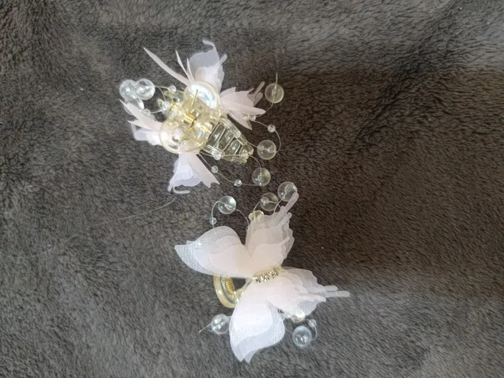 1/2Pcs Tulle Butterfly Hair Clip Women Three Layers Lace Small Shark Hair Clip Girls Colorful Bangs Side Hairpins Hair Accessory photo review