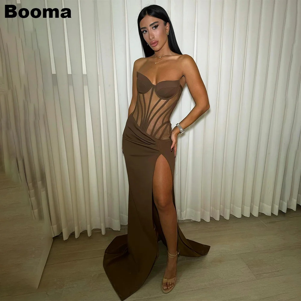 

Booma Mermaid Evening Dresses Sweetheart Sleeveless Pleats Special Occasion Gown for Women High Side Slit Party Dress Customized