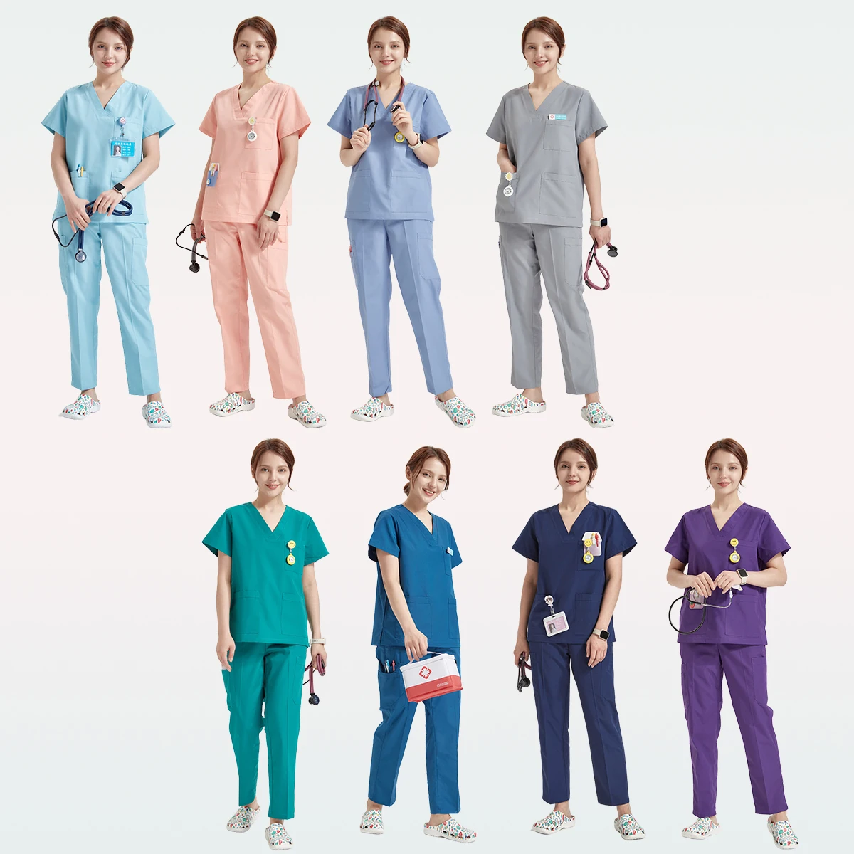 Sanitary Medical Uniforms Nursing Scrubs Set Basic Pro Heather Clinical Aesthetic Hospital Doctor Nurse Outfit Workwear 8020