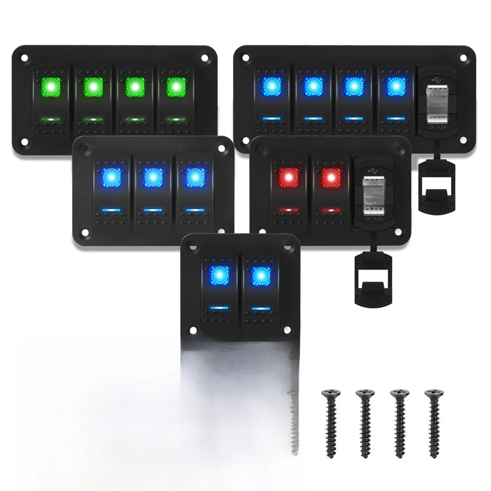 2 3 4 5 6 8 Gang Wodoodporny przełącznik morski Panel 12V z 4,2A Podwójne gniazdo ładowarki USB Cyfrowy woltomierz LED do ciężarówki RV Łódź — 2