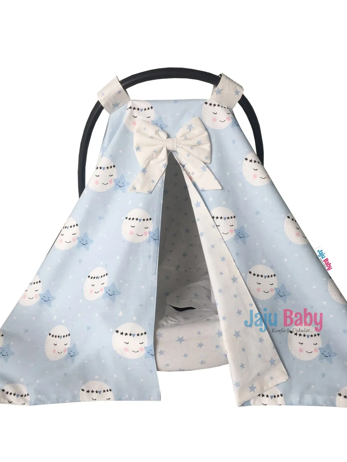 

Handmade Blue Smiling Moon Patterned Stroller Cover and Inner Sheet