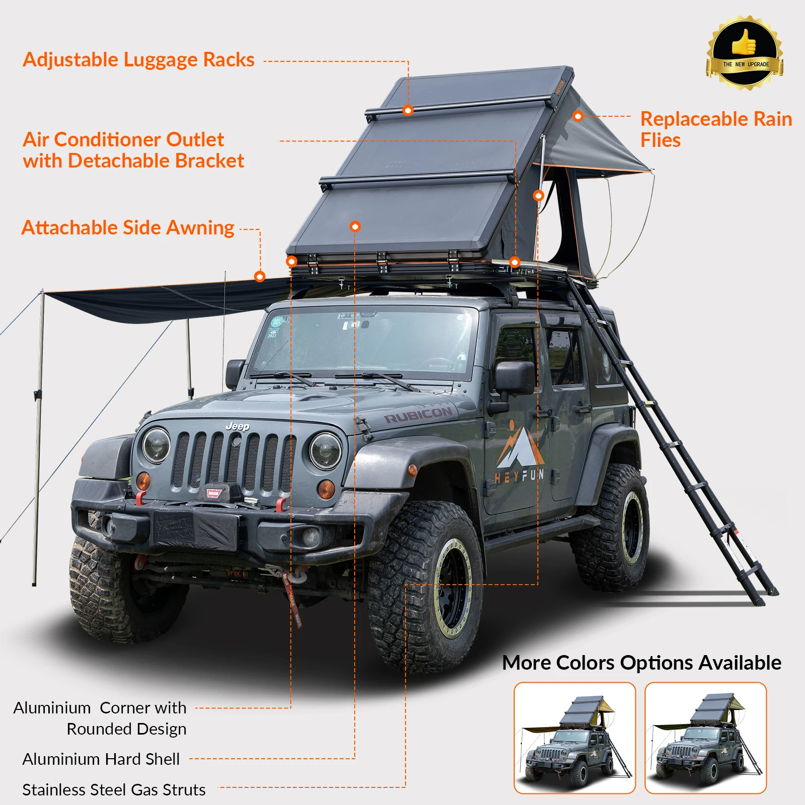 Adventurer Plus Rooftop Tent Hardshell with Side Awning, Air Conditioner Outlet with Bracket & Replaceable Rain Flies