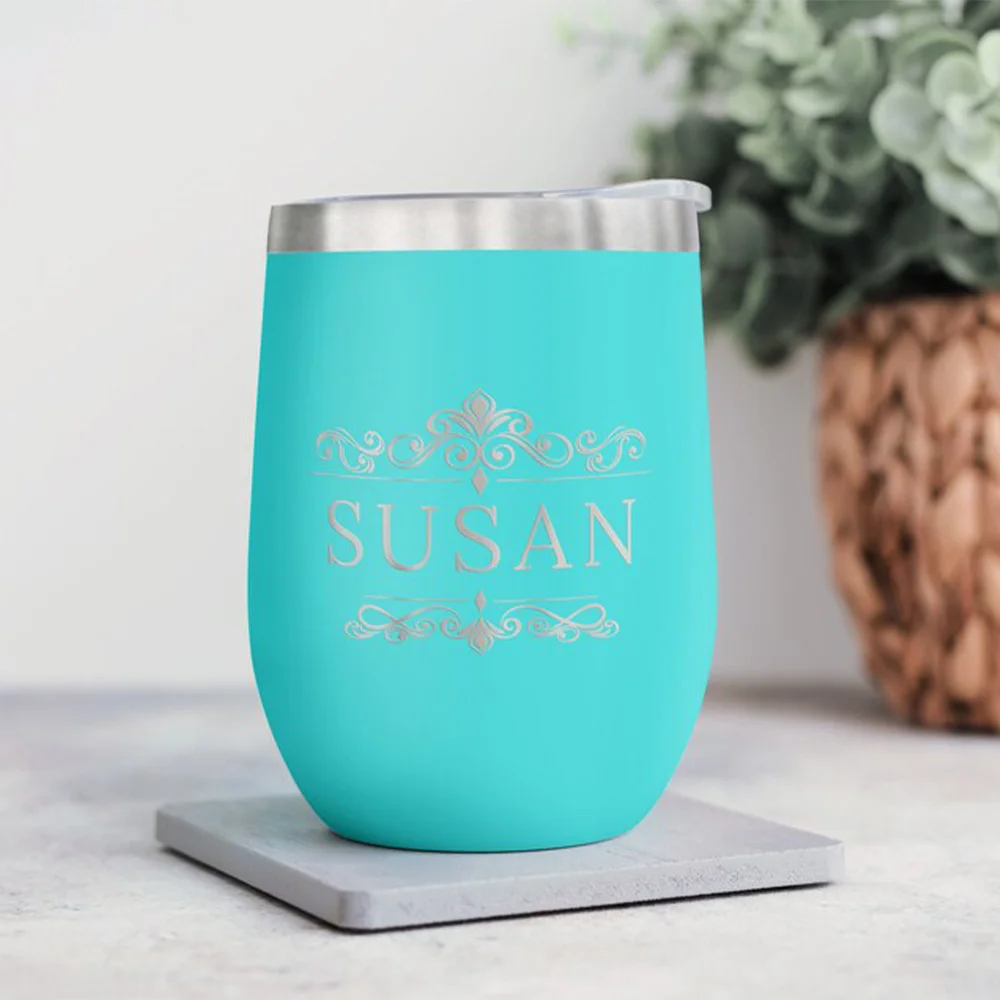 Personalized Egg Shape Wine Tumbler Custom Initial Name Engraved Stainless Steel Insulated Cup Bridesmaid Wedding Holiday Gift.