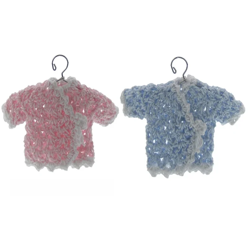 12 sztuk miniaturowe szydełka sweter z krótkim rękawem kwiat na baby shower chrzest dekoracje stołu na przyjęcie 9.0x6.0 cm — zdjęcie 2