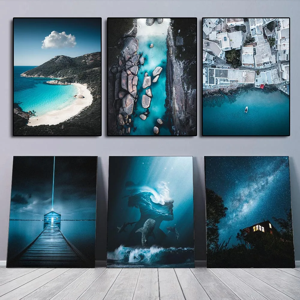 Cuadros artísticos de pared de galería oceánica, póster de playa imprimible, pintura en lienzo de rocas de elefante, decoración del hogar sin marco