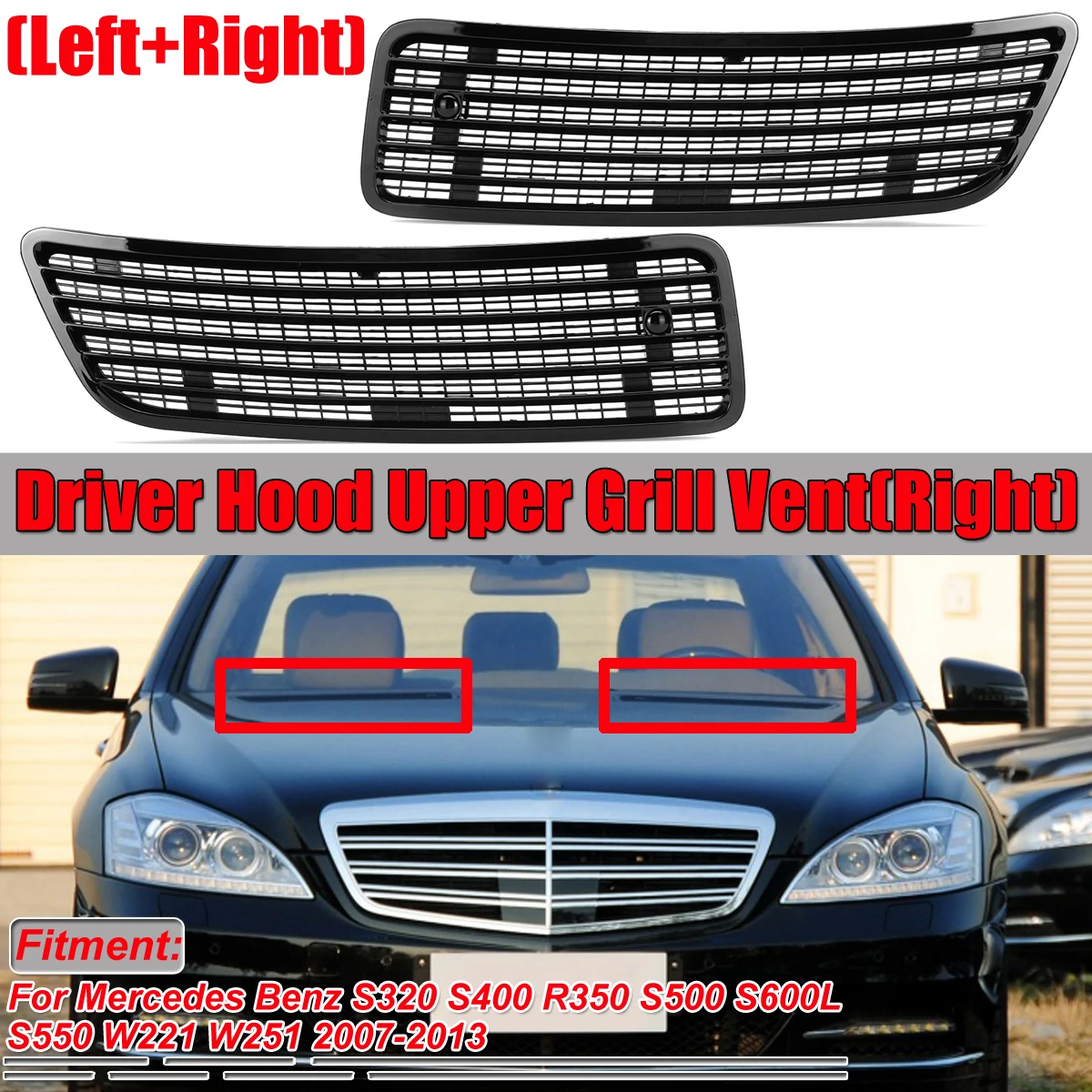 Pair Car Front Exterior Hood Vent Driver Hood Upper Grill Vents For Benz S320 S400 R350 S500 S600L S550 W221 W251 2007-2013