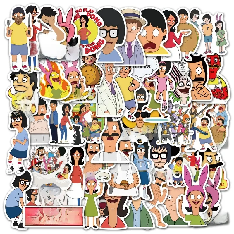 AliExpress NONE 50Pcs Bobs Burgers Stickers Funny Cartoon Animation Sticker Toy Scraobook Fridge Luggage Laptop Guitar Car Bike Decals