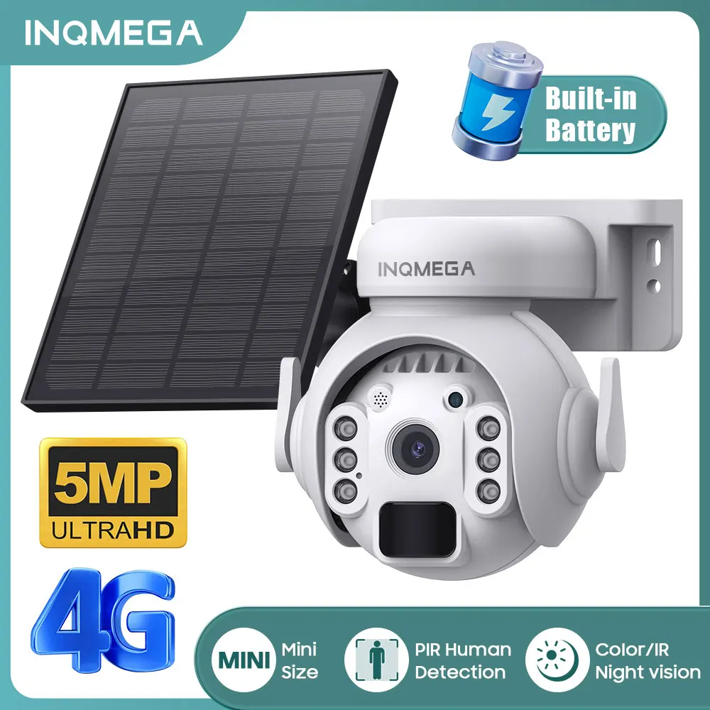 INQMEGA 5MP 4G SIM Solar Camera Outdoor Waterproof Human Detection WIFI Wireless PTZ Security IP Camera Mini with Two Way Audio