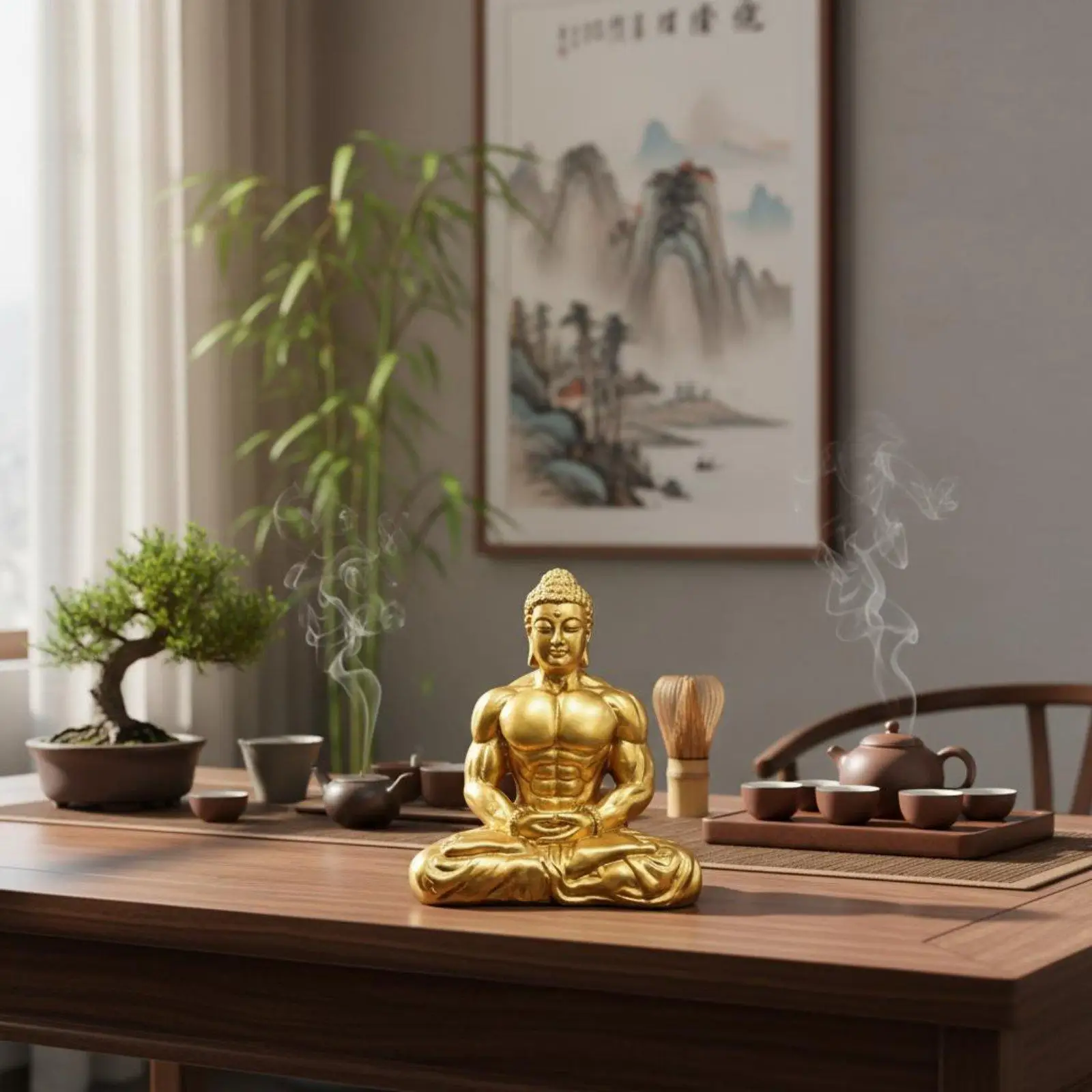 Muscle Buddha Ornament Creative Muscular Buddha Statue Hand-Polished Resin Desktop Ornament for Fitness Enthusiasts Bodybuilders