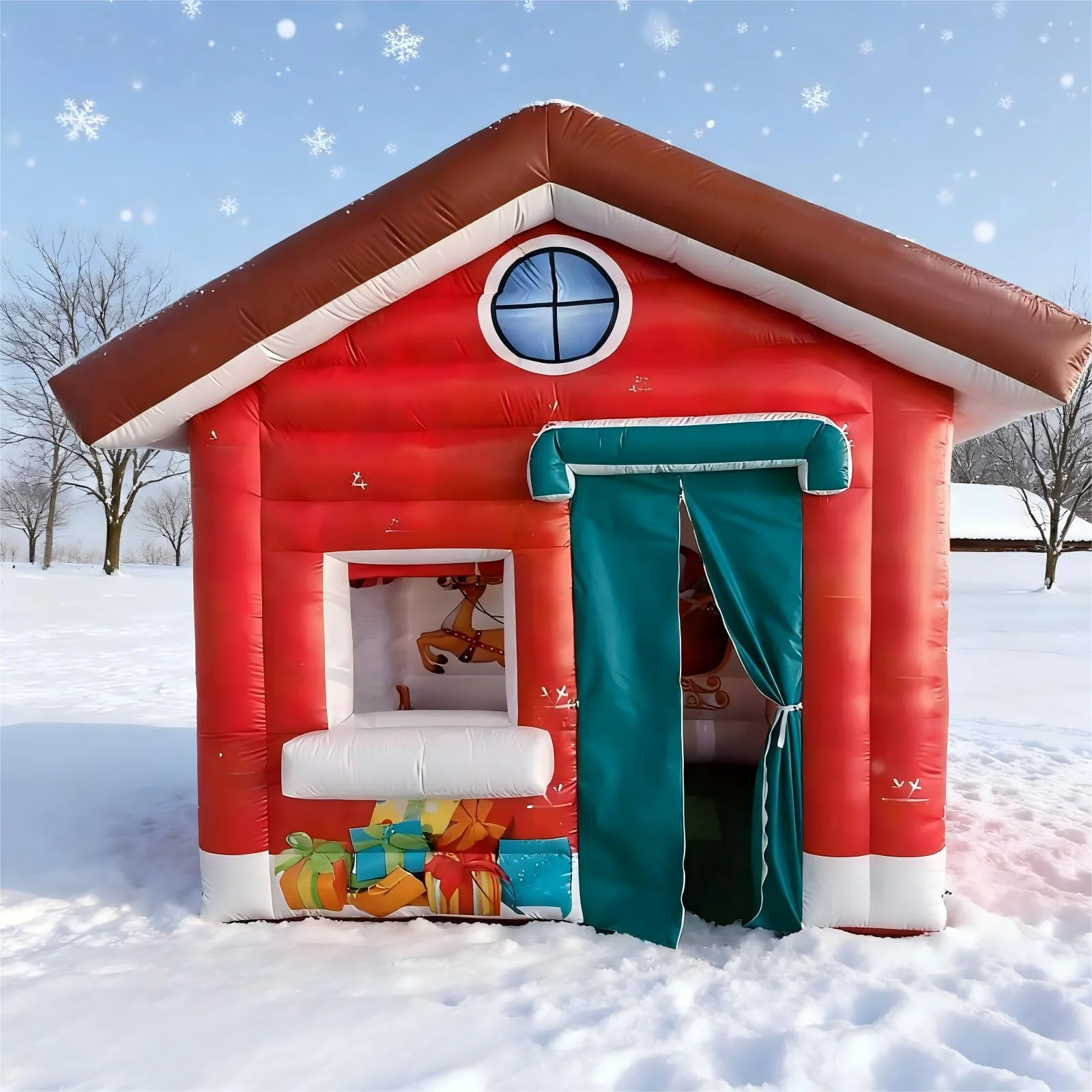 บ้านซานต้าเป่าลมขนาด 10 ฟุต/3 เมตร สำหรับตกแต่งวันหยุด/บ้านพักเป่าลมสำหรับคริสต์มาส/เต็นท์เป่าลมสำหรับคริสต์มาสสำหรับตกแต่งวันหยุด