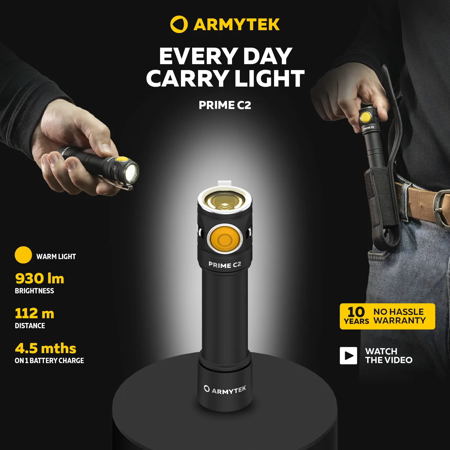 LED Flashlight Armytek Prime C2 Magnet USB New Rechargeable EDC 2 in 1 (F08001W / F08001C)