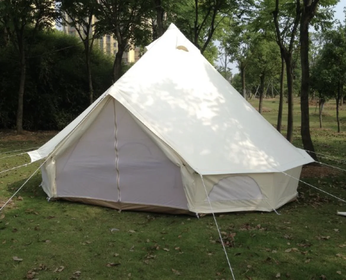 4m Rip-Stop Canvas Glamping Bell Tents for Outdoor Family Camping With Stove Jack