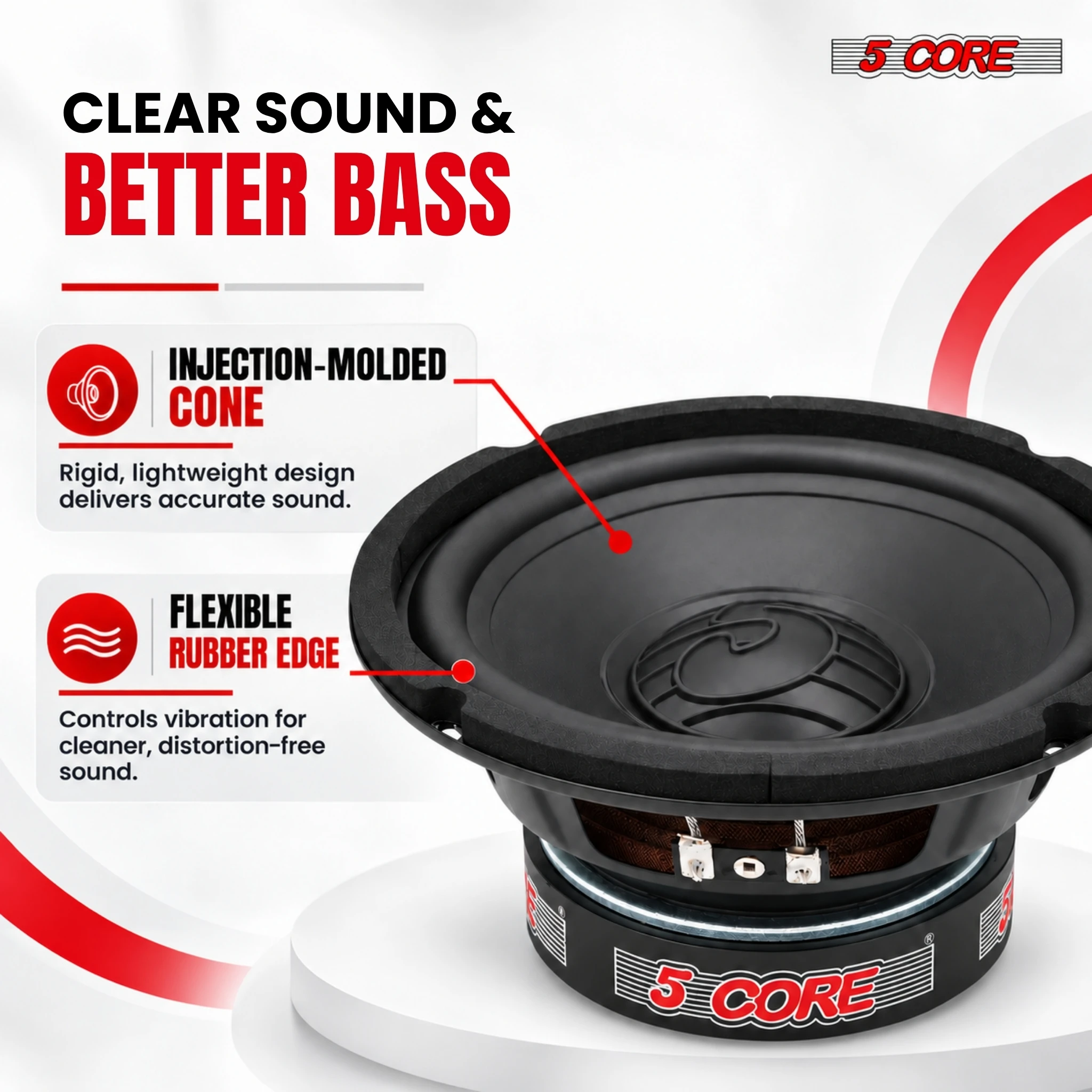 5 Core 8 Inch Car Audio Subwoofer 1000W 4Ohm Shallow Mount Woofer Speaker