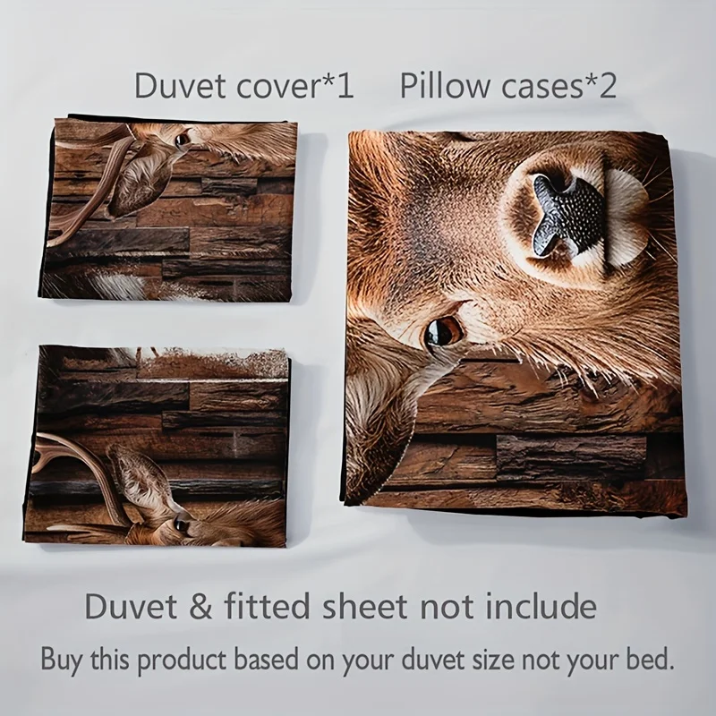 3pcs Forest Animal Deer Print Duvet Cover Set - Soft, Comfortable and Cozy Bedding for Bedroom and Guest Room with 1 Duvet Cover