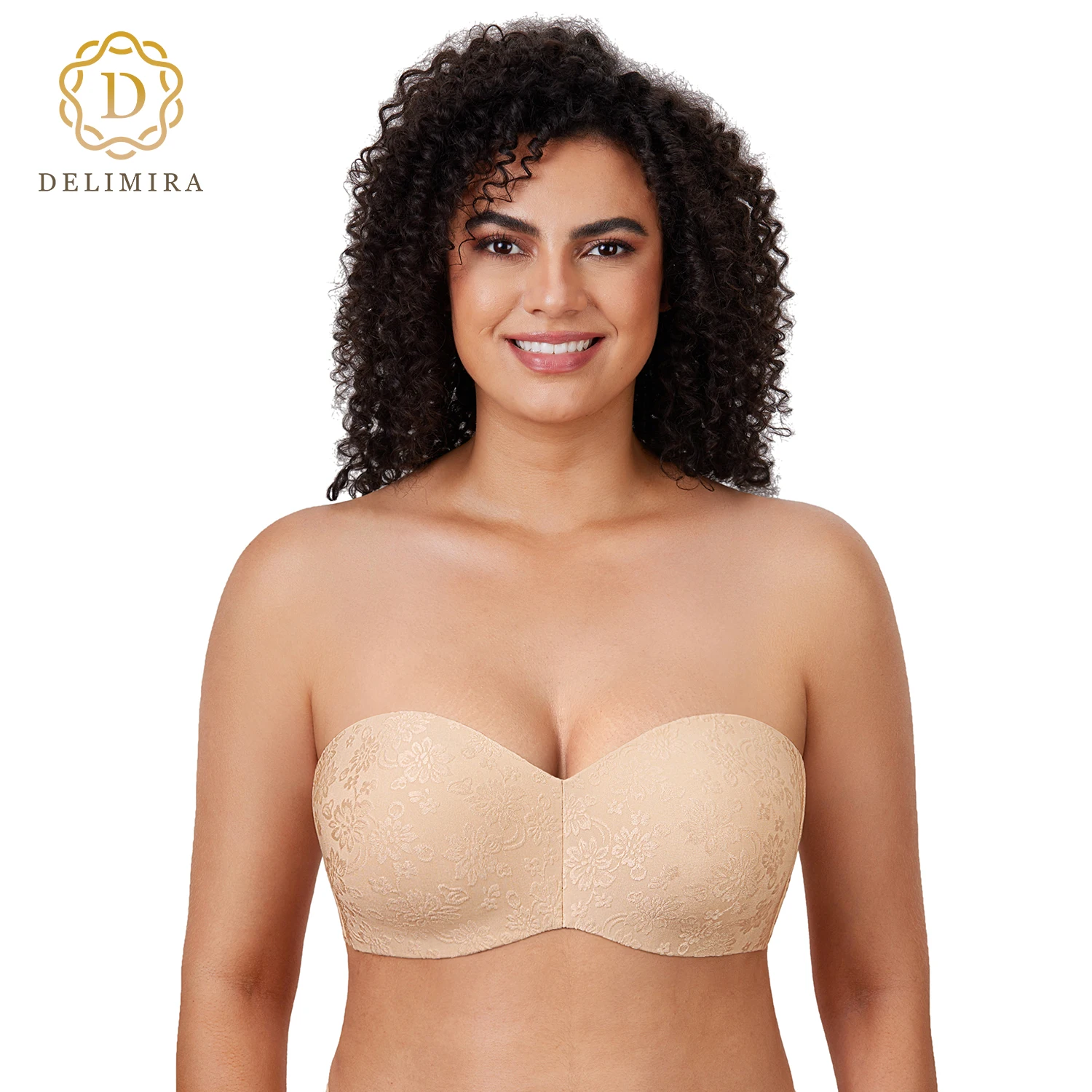 Delimira Women Plus Size Minimizer Strapless Bra Jacquard Unlined Underwire Bras for Large Bust Brassiere