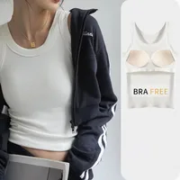 Modal Ribbed Camis with Built-in Padding Women Sleeveless Undershirt Summer Solid Color Outerwear Concealing Side Cleavage C4876