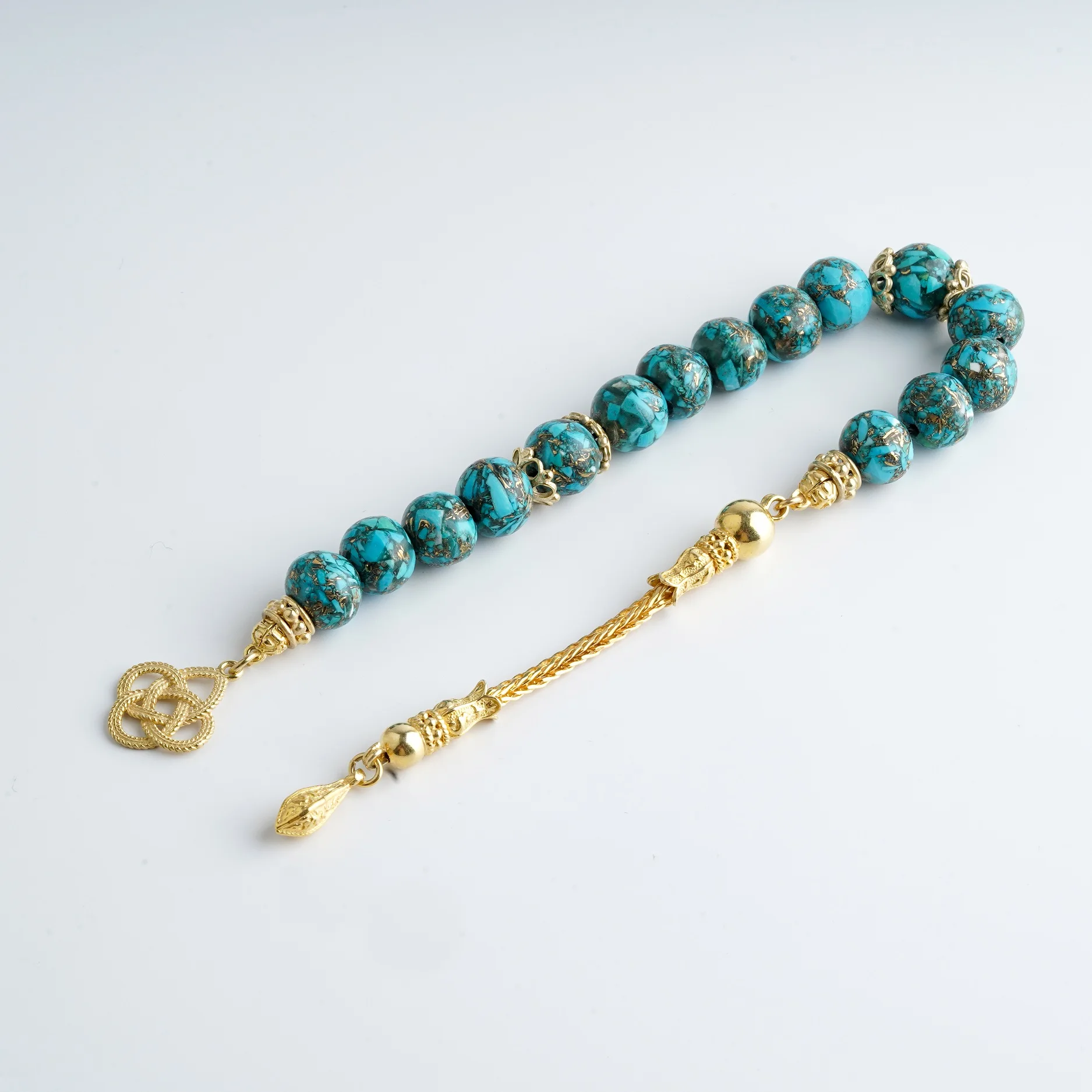 

Turquoise Stone 19 Beaded Rosary with Silver Tassels